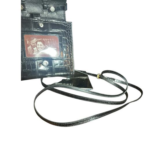 Brighton Black Croc Embossed Leather Crossbody Organizer Bag - Picture 6 of 14